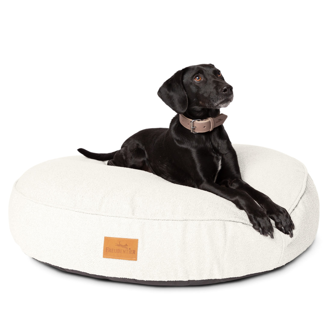 Rundes Orthopädisches Hundebett - Murmeltier in Cremeweiß