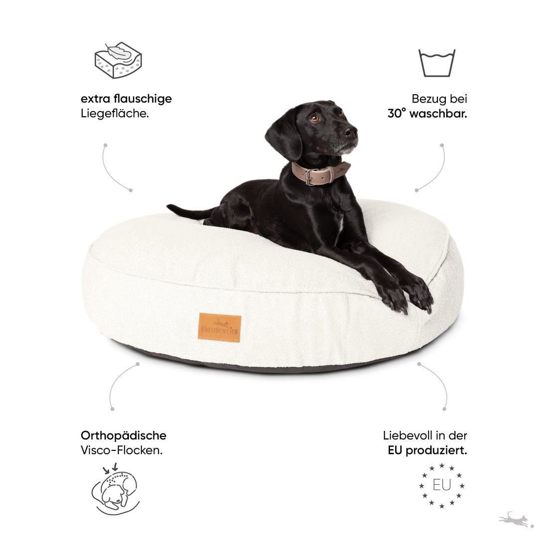 Rundes Orthopädisches Hundebett - Murmeltier in Cremeweiß