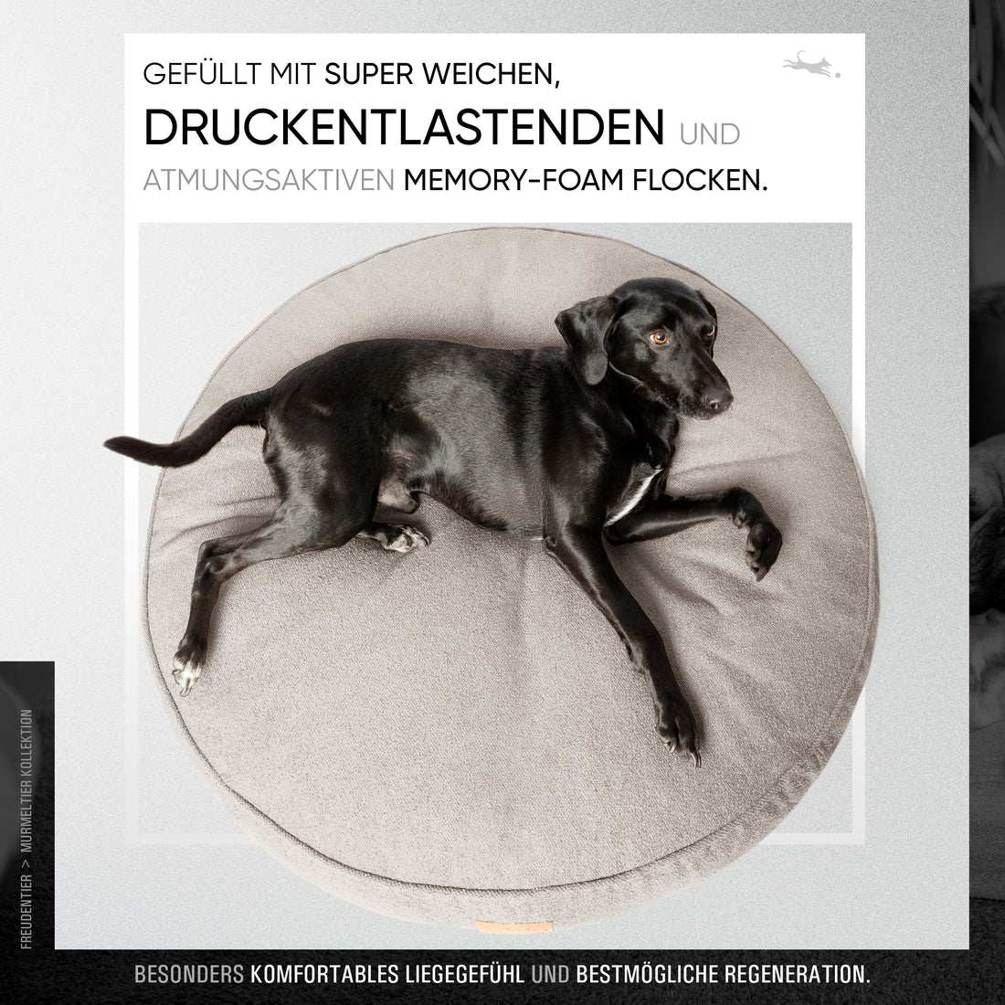 Rundes Orthopädisches Hundebett - Murmeltier in Dunkelgrau