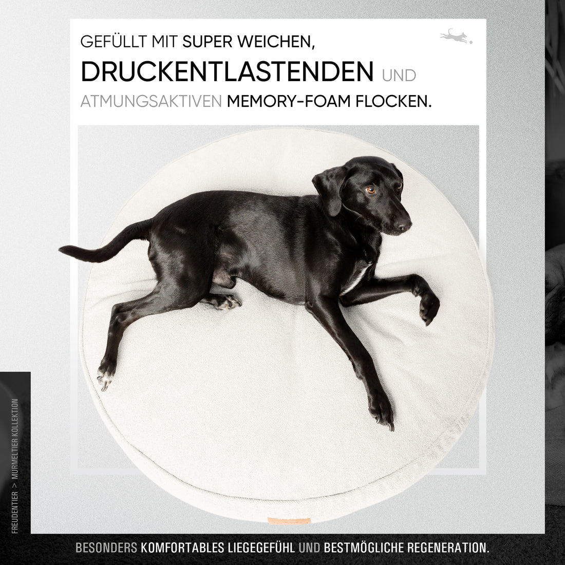 Rundes Orthopädisches Hundebett - Murmeltier in Cremeweiß