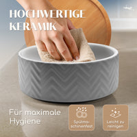 Hundenapf aus Keramik mit Bambus-Boden in grau - 990ml