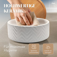Hundenapf aus Keramik mit Bambus-Boden in weiss - 990ml