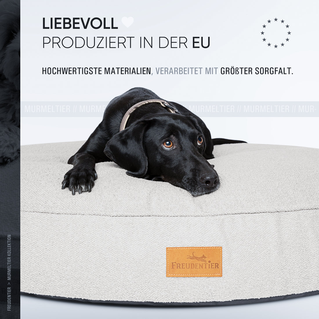 Rundes Orthopädisches Hundebett - Murmeltier in Hellgrau