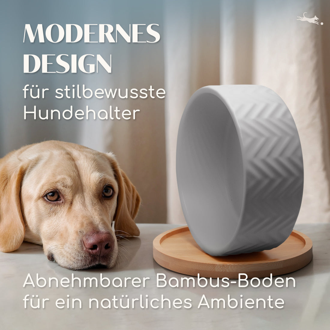 Hundenapf aus Keramik mit Bambus-Boden in grau - 990ml