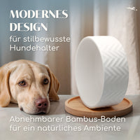 Hundenapf aus Keramik mit Bambus-Boden in weiss - 990ml