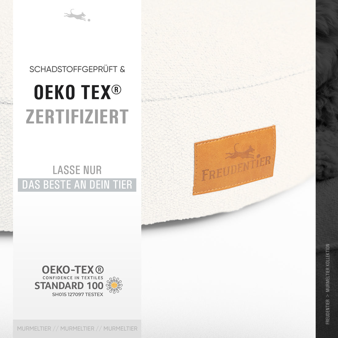 Rundes Orthopädisches Hundebett - Murmeltier in Cremeweiß