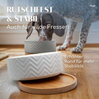 Hundenapf aus Keramik mit Bambus-Boden in weiss - 990ml