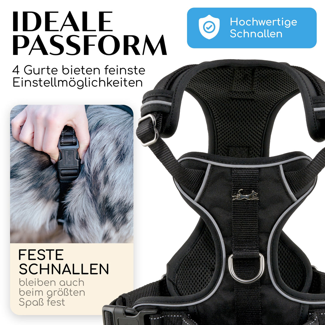 Atmungsaktives Hundegeschirr - Clyde Black Edition