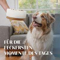 Hundenapf aus Keramik mit Bambus-Boden in weiss - 990ml