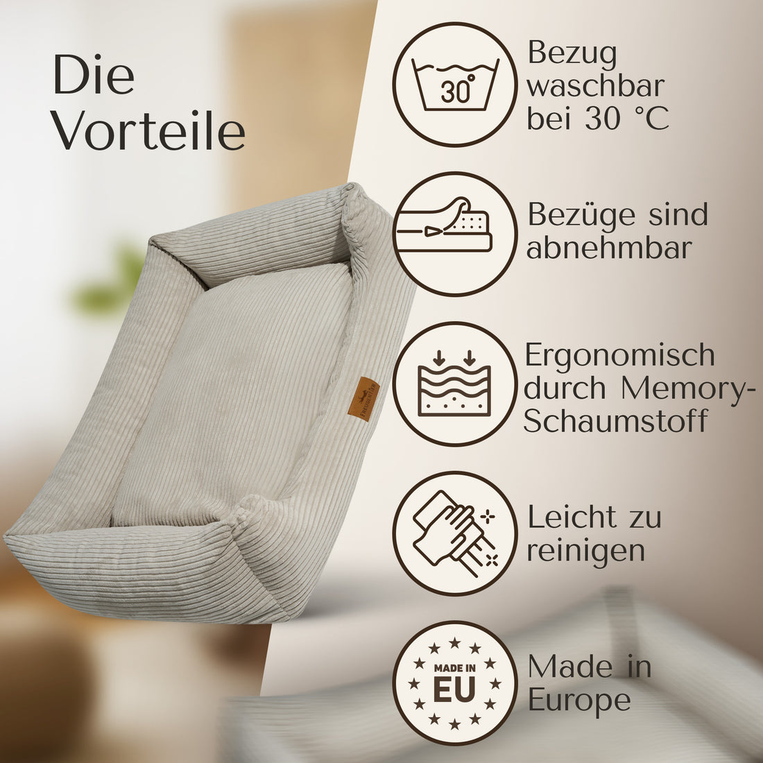 Orthopädisches Hundebett aus Cord - Cordelle in Creme