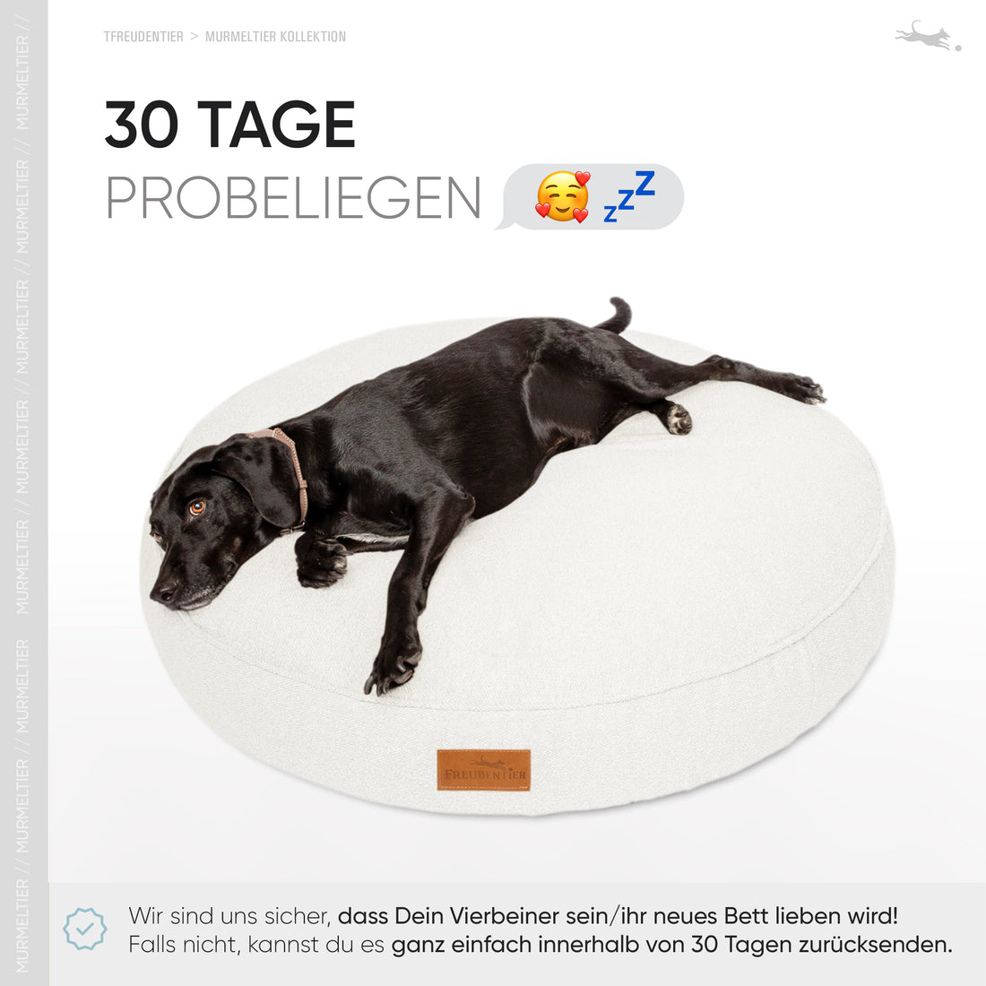 Rundes Orthopädisches Hundebett - Murmeltier in Cremeweiß