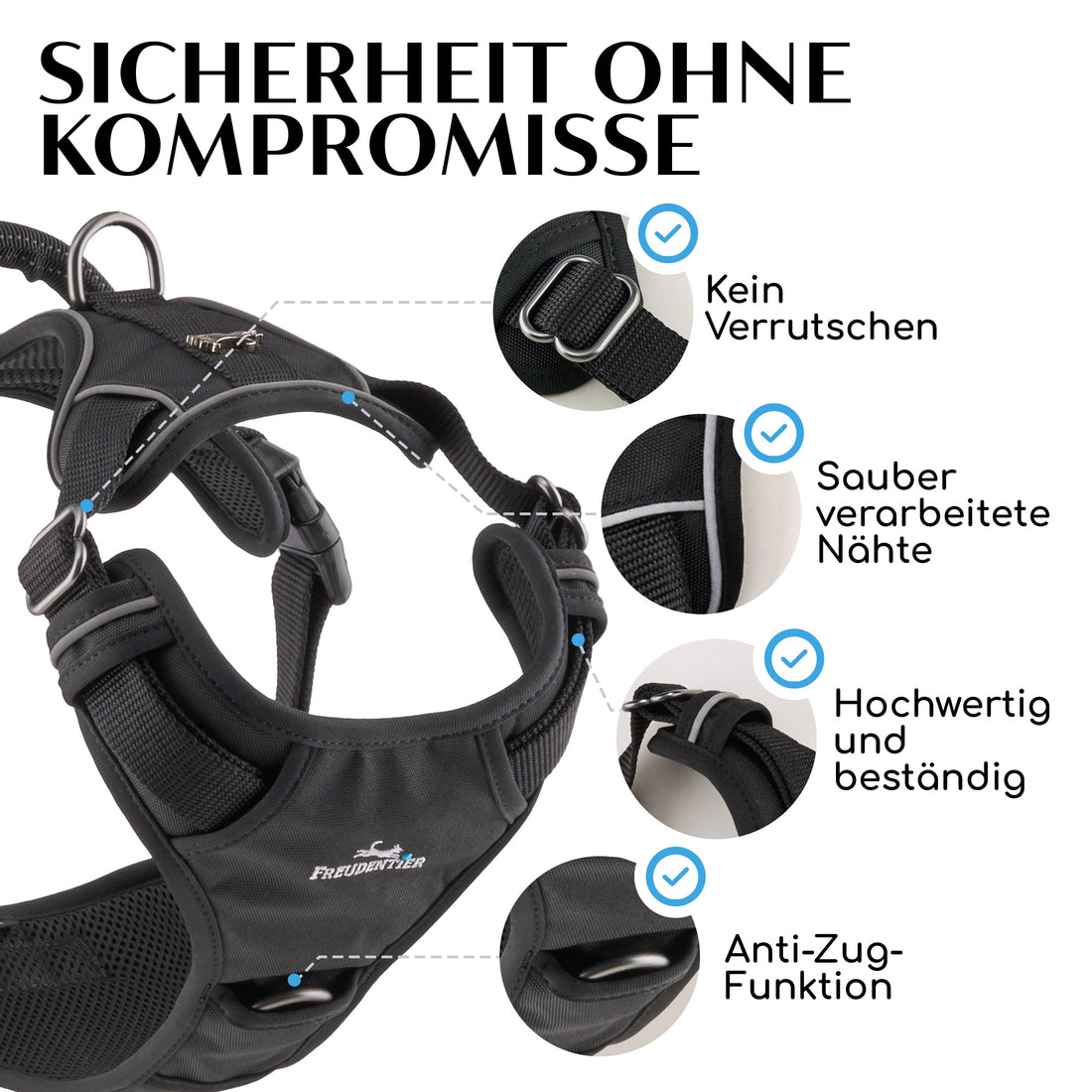 Atmungsaktives Hundegeschirr - Clyde Black Edition