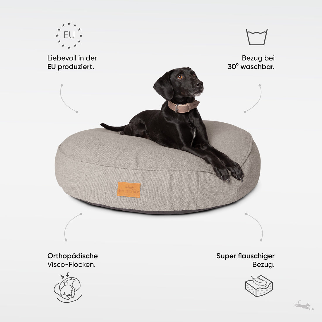Rundes Orthopädisches Hundebett - Murmeltier in Dunkelgrau
