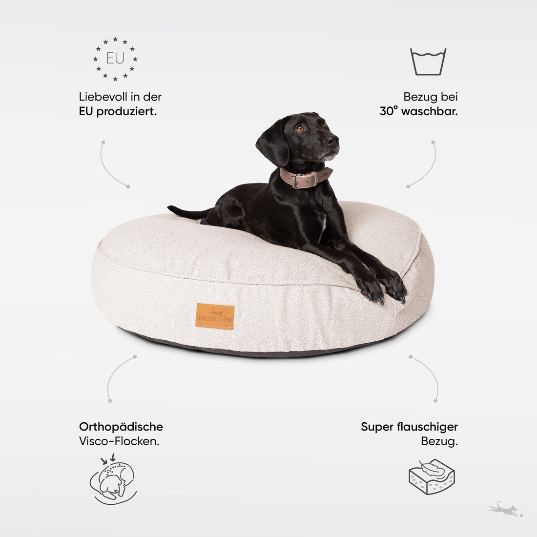 Rundes Orthopädisches Hundebett - Murmeltier in Hellgrau