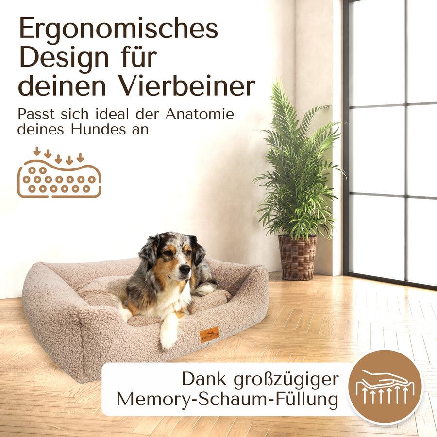 Orthopädisches Hundebett aus Teddy - Kuschelbär Kollektion in Greige