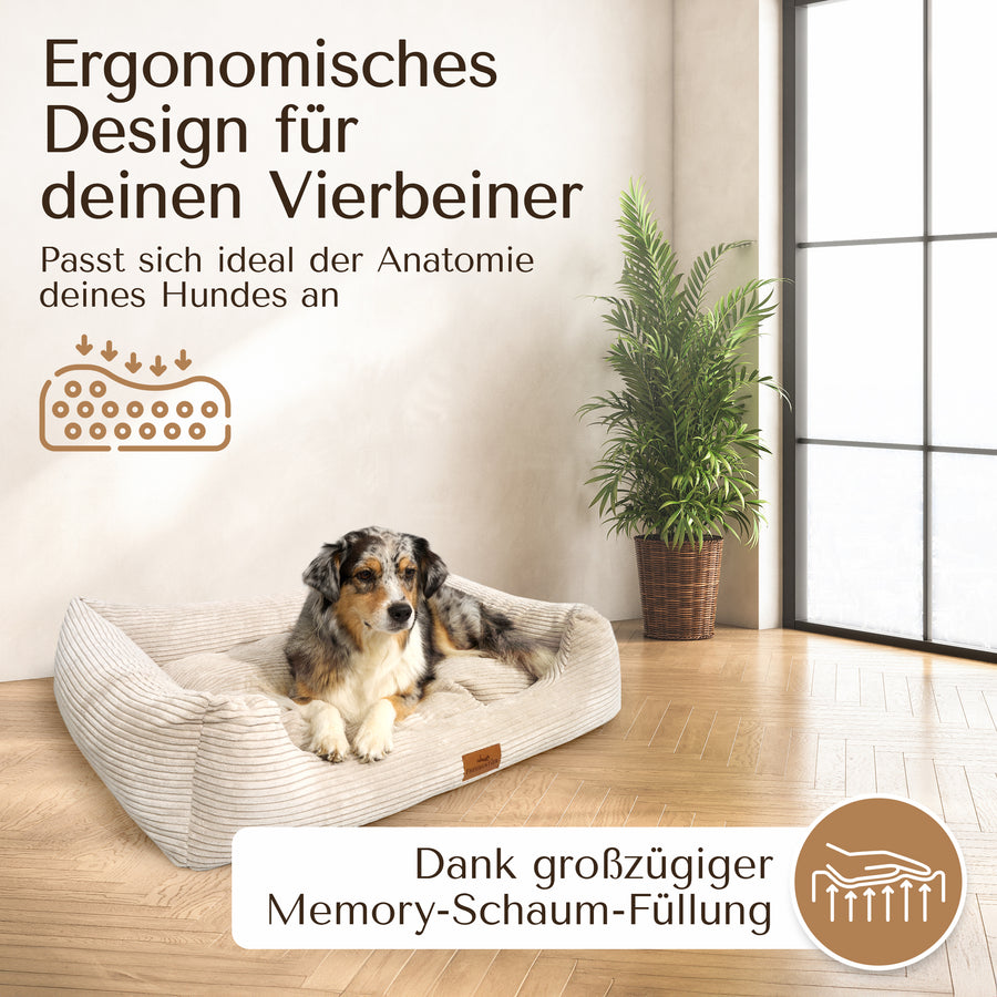 NEU: Orthopädisches Hundebett aus Cord - Cordelle in Creme