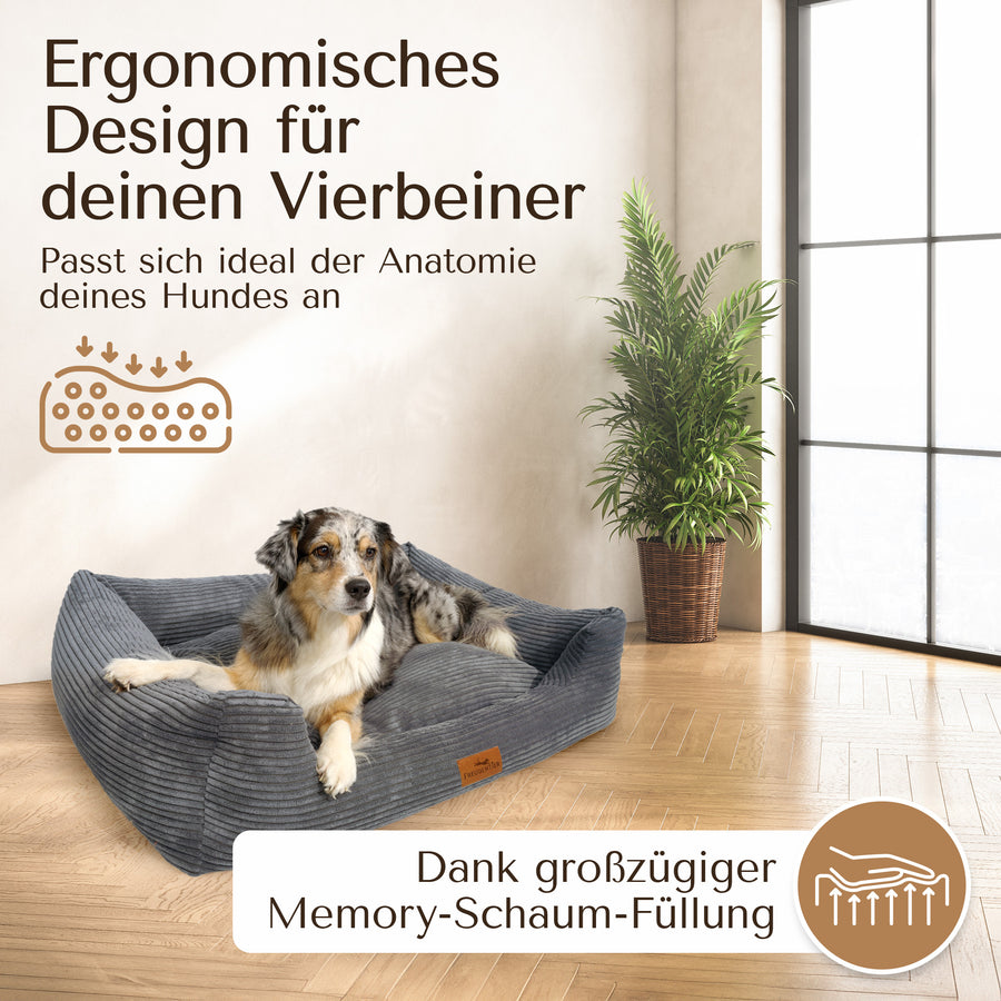 NEU: Orthopädisches Hundebett aus Cord - Cordelle in Dunkelgrau