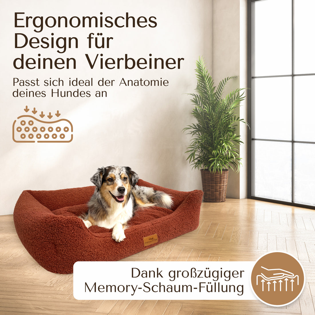 NEU: Orthopädisches Hundebett aus Teddy - Kuschelbär in Herbstlaub | Limited Edition