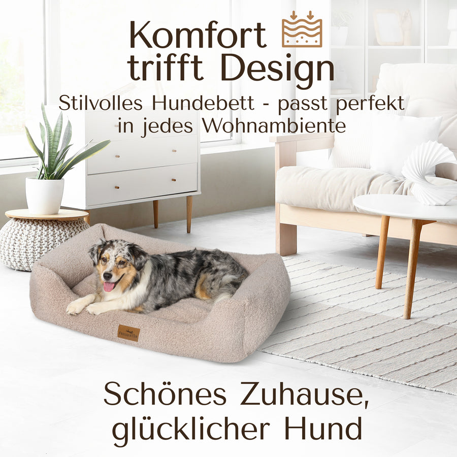 NEU: Orthopädisches Hundebett aus Teddy - Kuschelbär in Greige