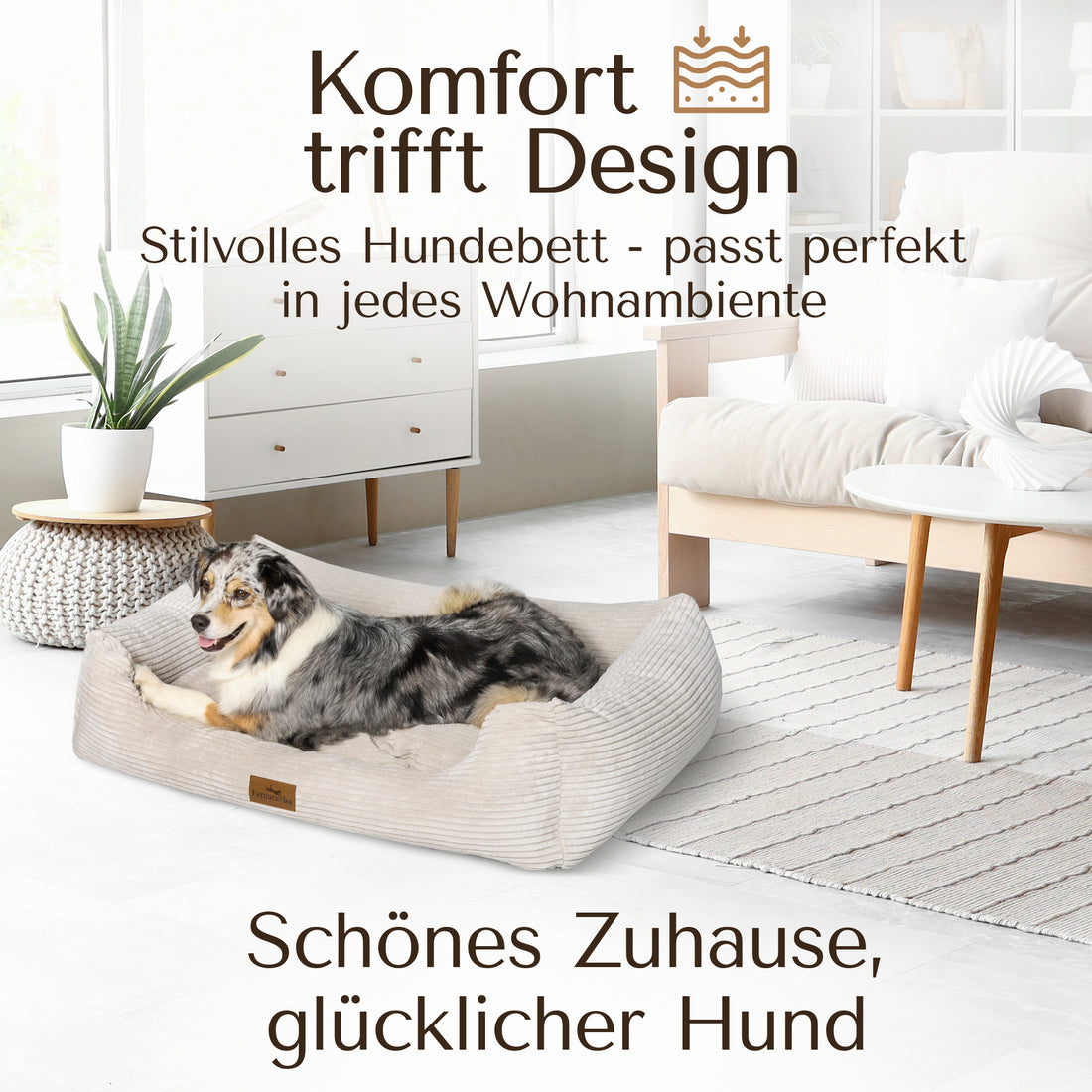 NEU: Orthopädisches Hundebett aus Cord - Cordelle in Creme