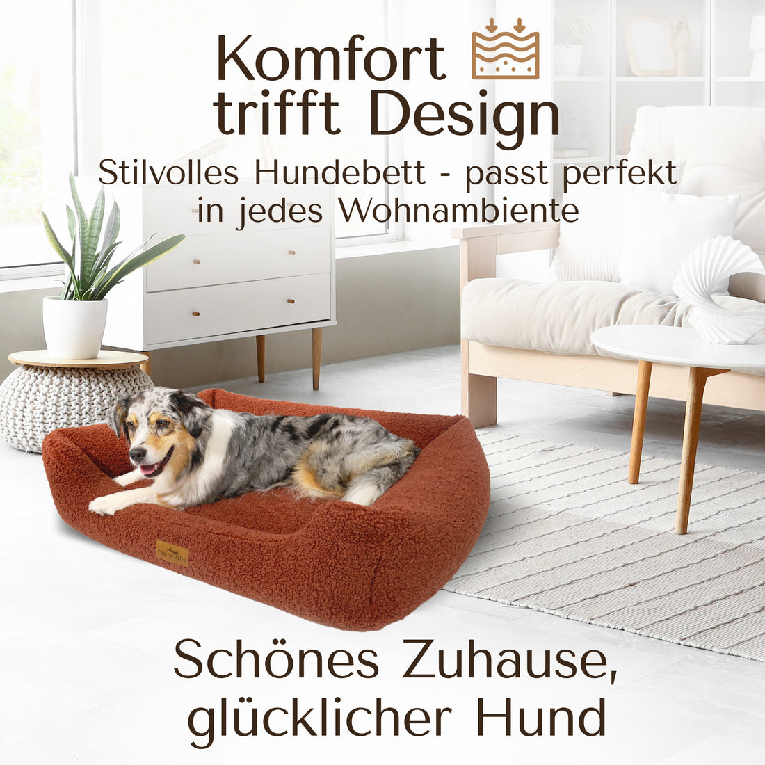 NEU: Orthopädisches Hundebett aus Teddy - Kuschelbär in Herbstlaub | Limited Edition