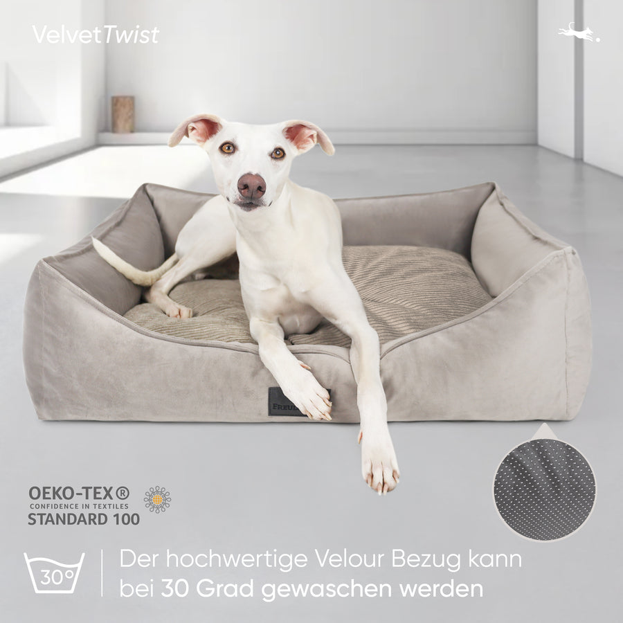 Orthopädisches Hundebett aus Cord/Velour Mix - VelvetTwist in Grau