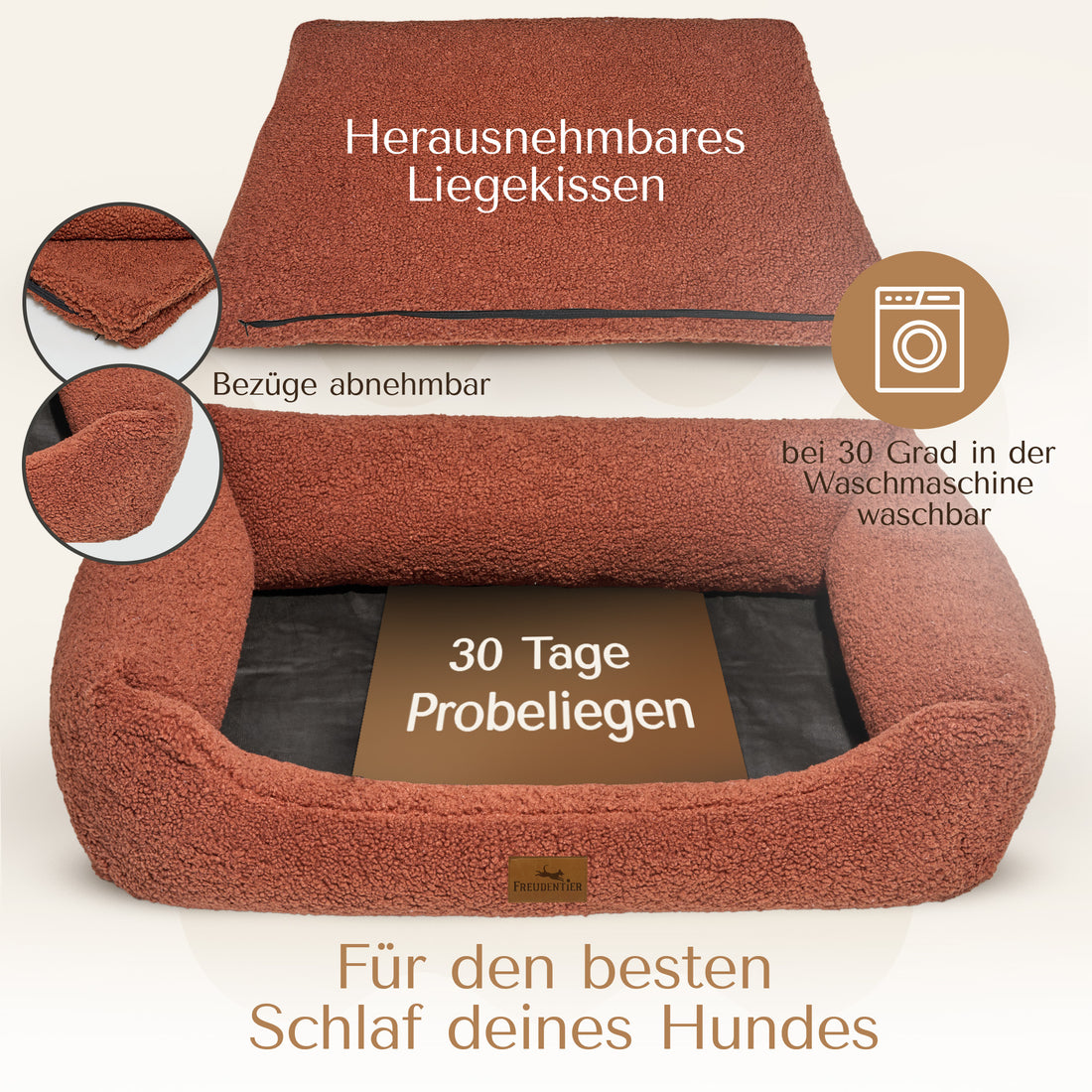 NEU: Orthopädisches Hundebett aus Teddy - Kuschelbär in Herbstlaub | Limited Edition