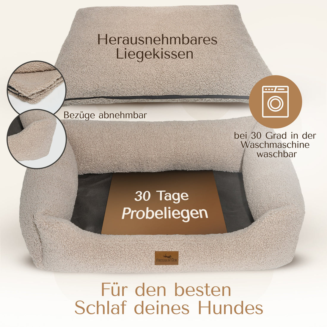 Orthopädisches Hundebett aus Teddy - Kuschelbär Kollektion in Greige