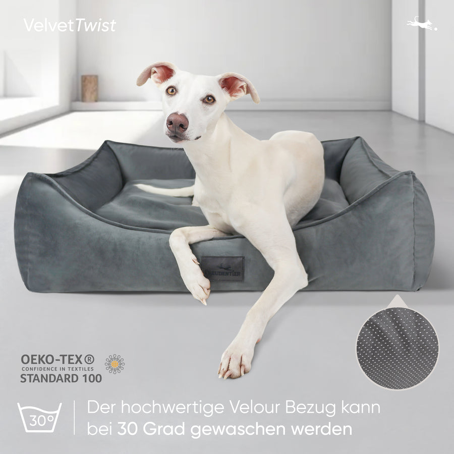 Orthopädisches Hundebett aus Cord/Velour Mix - VelvetTwist in Anthrazit