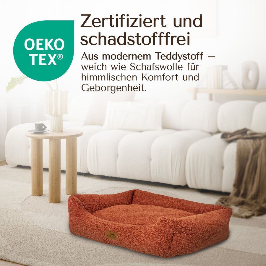 NEU: Orthopädisches Hundebett aus Teddy - Kuschelbär in Herbstlaub | Limited Edition