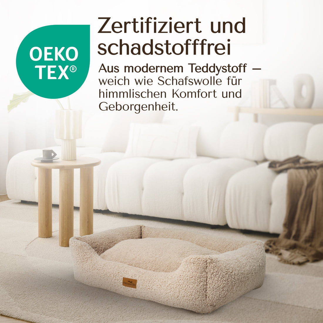 Orthopädisches Hundebett aus Teddy - Kuschelbär Kollektion in Greige