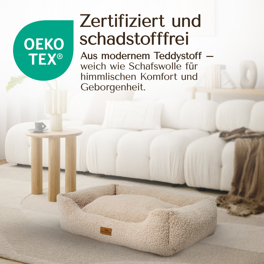 NEU: Orthopädisches Hundebett aus Teddy - Kuschelbär in Greige