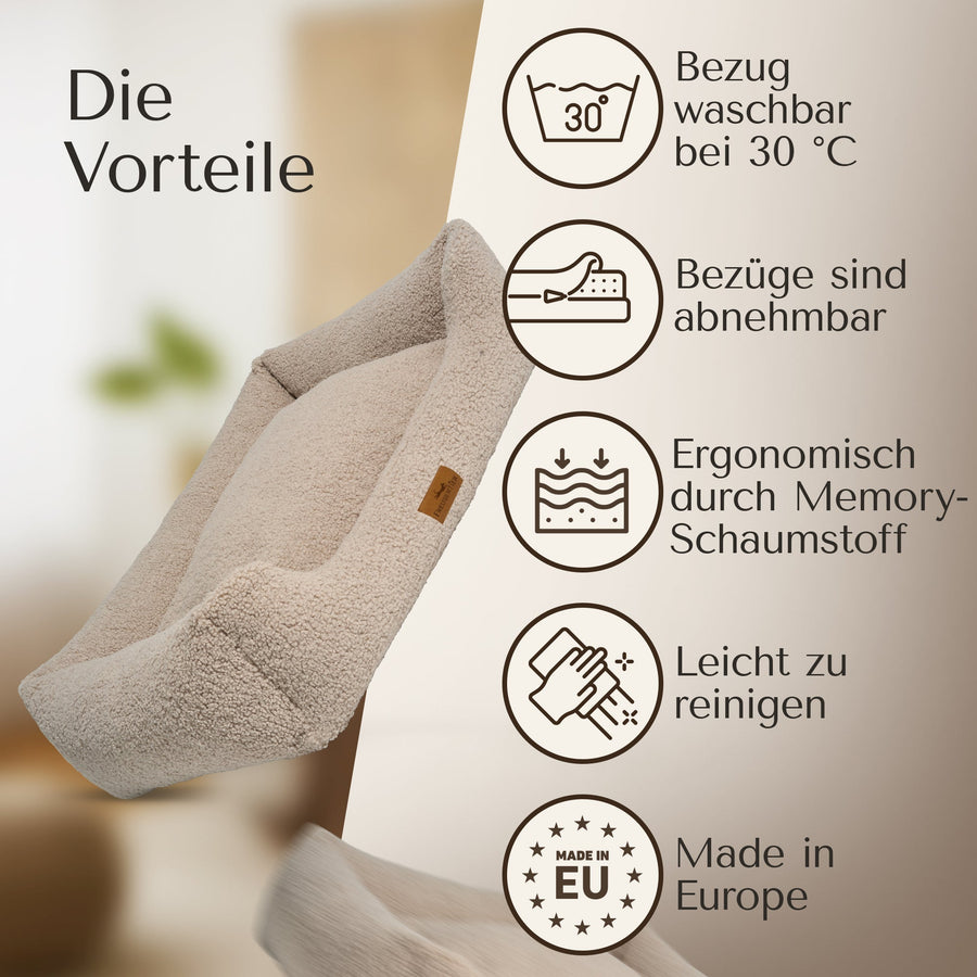 Orthopädisches Hundebett aus Teddy - Kuschelbär Kollektion in Greige