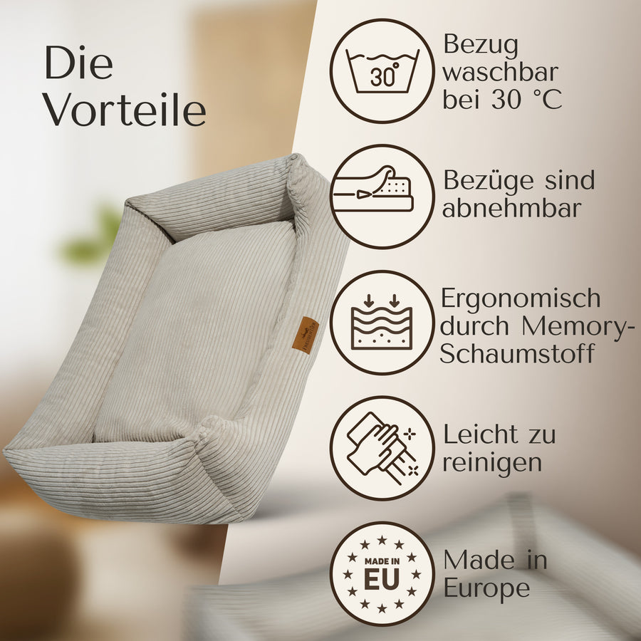 NEU: Orthopädisches Hundebett aus Cord - Cordelle in Creme