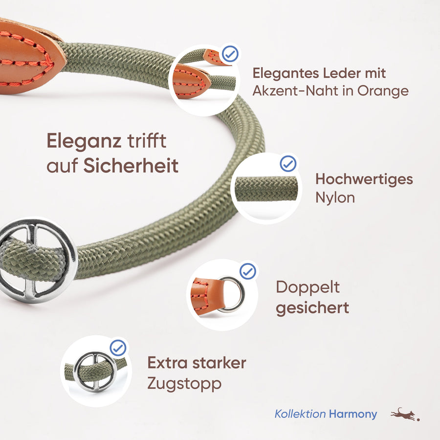 Hundehalsband mit Zugstopp - Harmony Kollektion in waldgrün