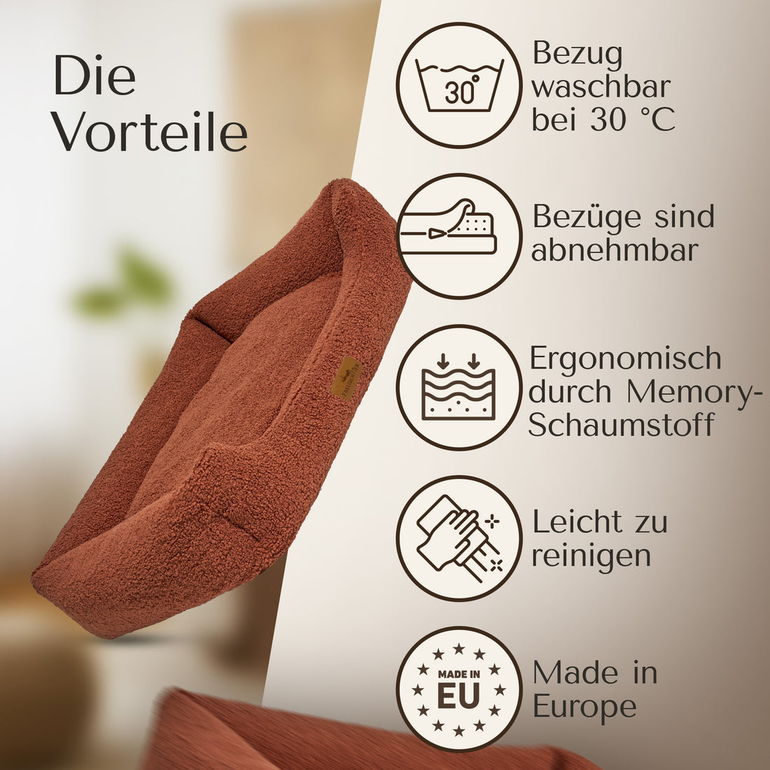 NEU: Orthopädisches Hundebett aus Teddy - Kuschelbär in Herbstlaub | Limited Edition