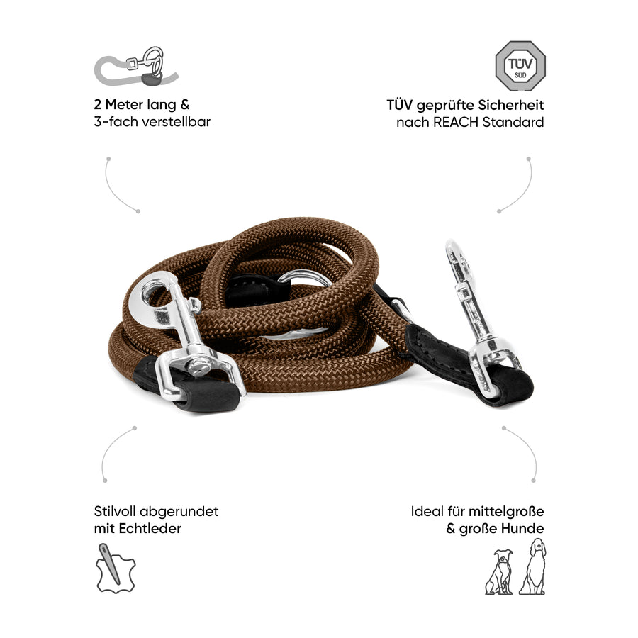 Runde Hundeleine in 2m & 3m - Model Harmony in Chocolate